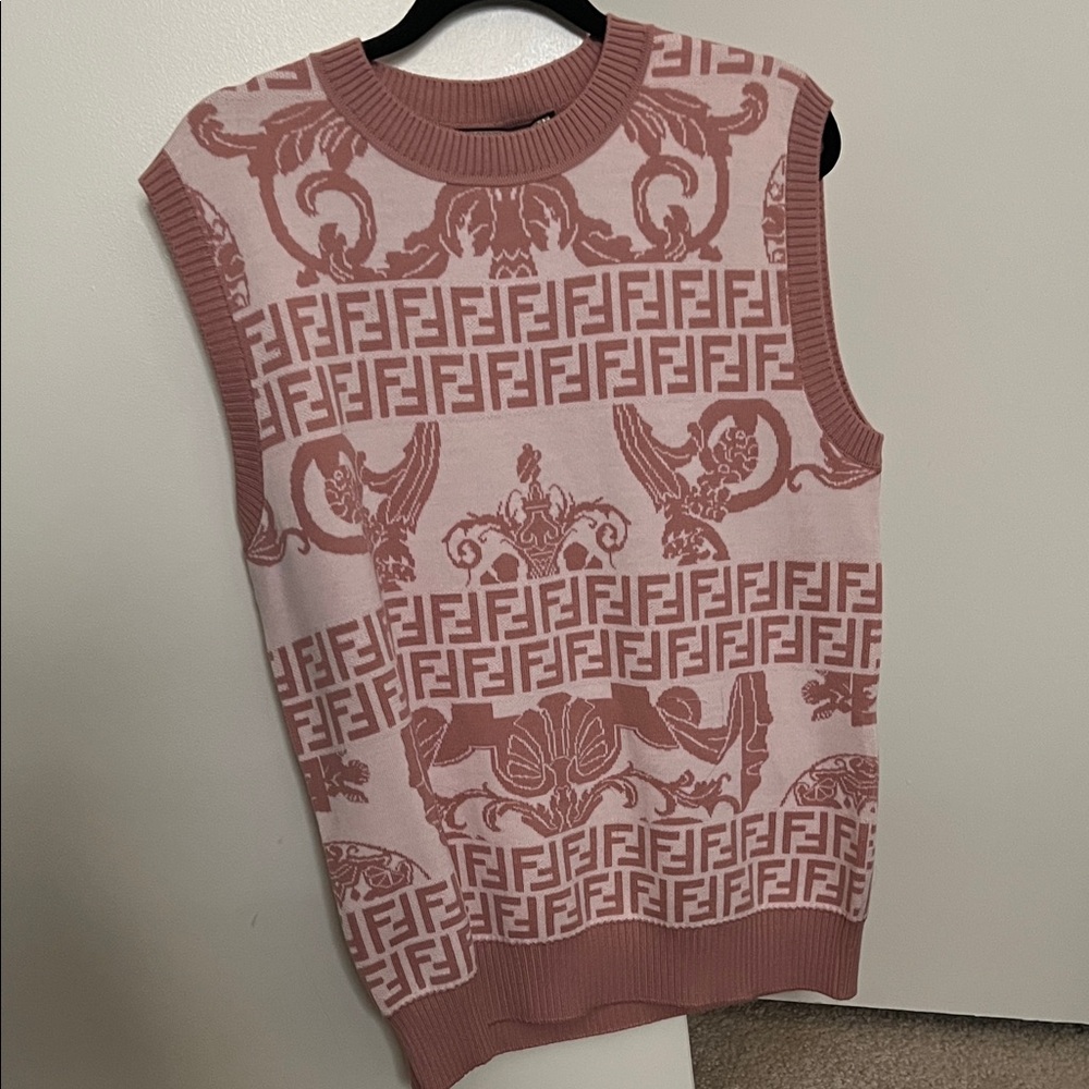 Fendi Versace (Fendace collab) Two-Tone Pink FF Jacquard Sleeveless Knit Vest